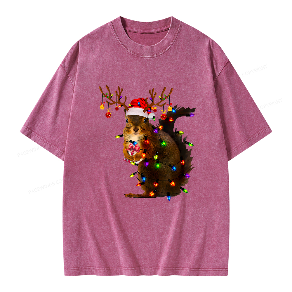 Pagewings Christmas Squirrel Lights Unisex Washed T-shirt