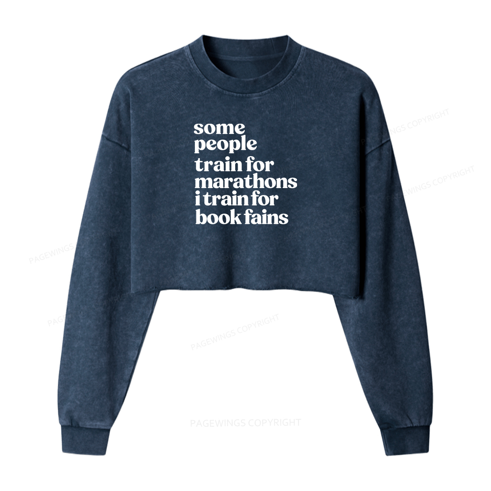 Pagewings I Train For Book Fairs Women Washed Crop Sweatshirt