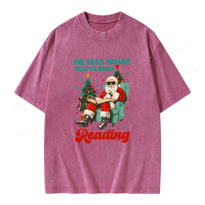Pagewings Christmas Reading Unisex Washed T-shirt