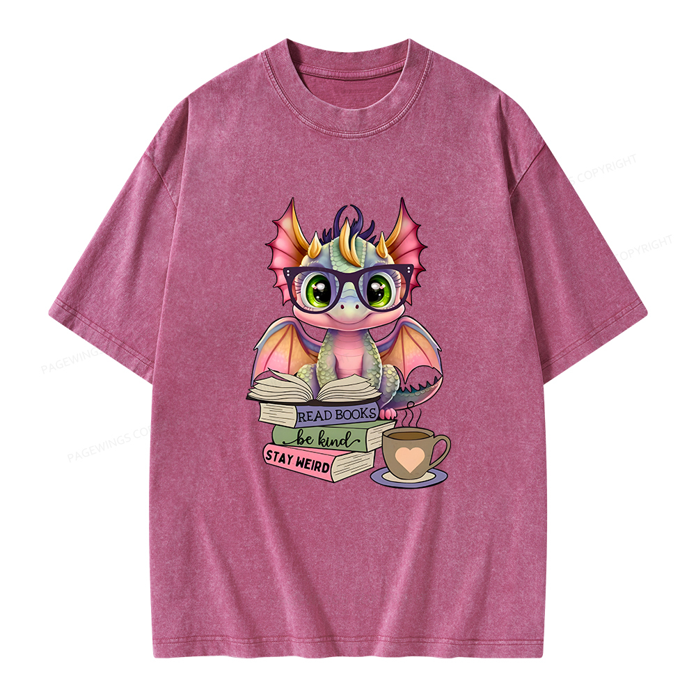 Pagewings Cute Dragon Reading Unisex Washed T-shirt