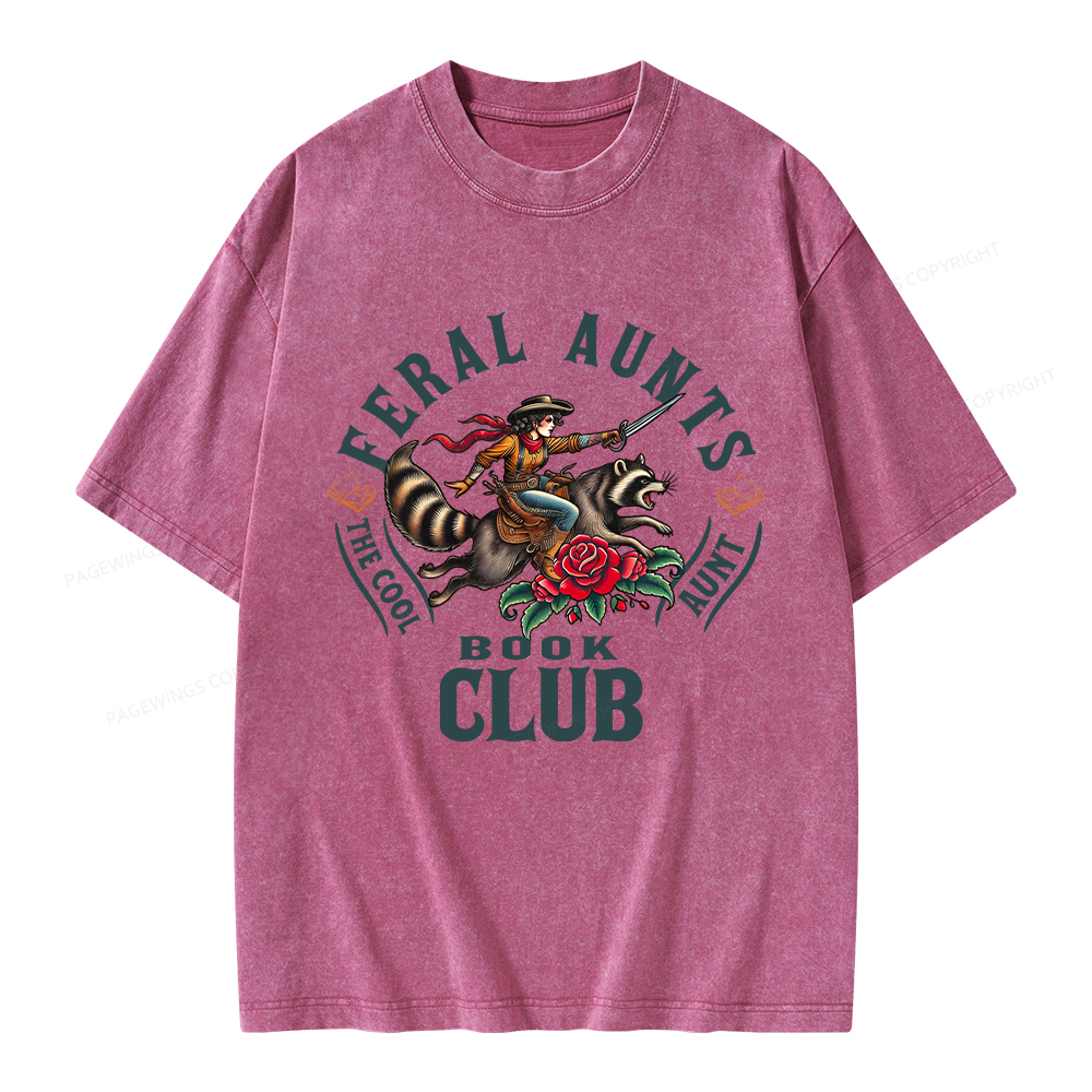 Pagewings Feral Aunt Social Book Club Unisex Washed T-shirt