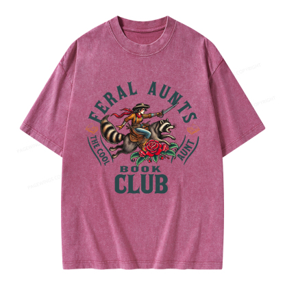 Pagewings Feral Aunt Social Book Club Unisex Washed T-shirt