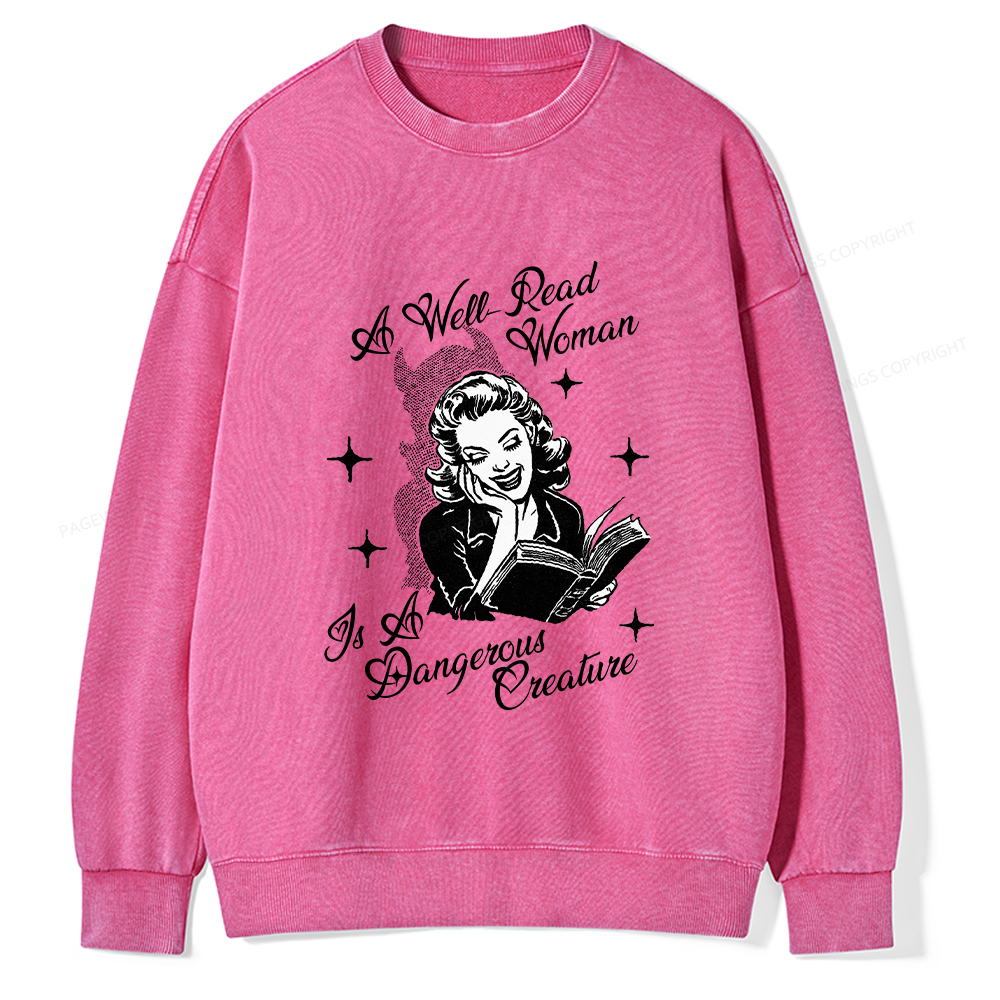 Pagewings A Well Read Woman Is A Dangerous Creature Unisex Washed Sweatshirt