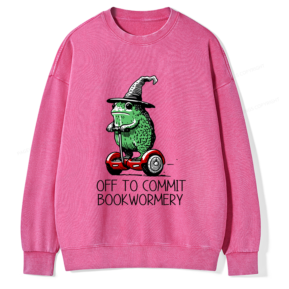 Pagewings Off To Commit Bookwormery Unisex Washed Sweatshirt
