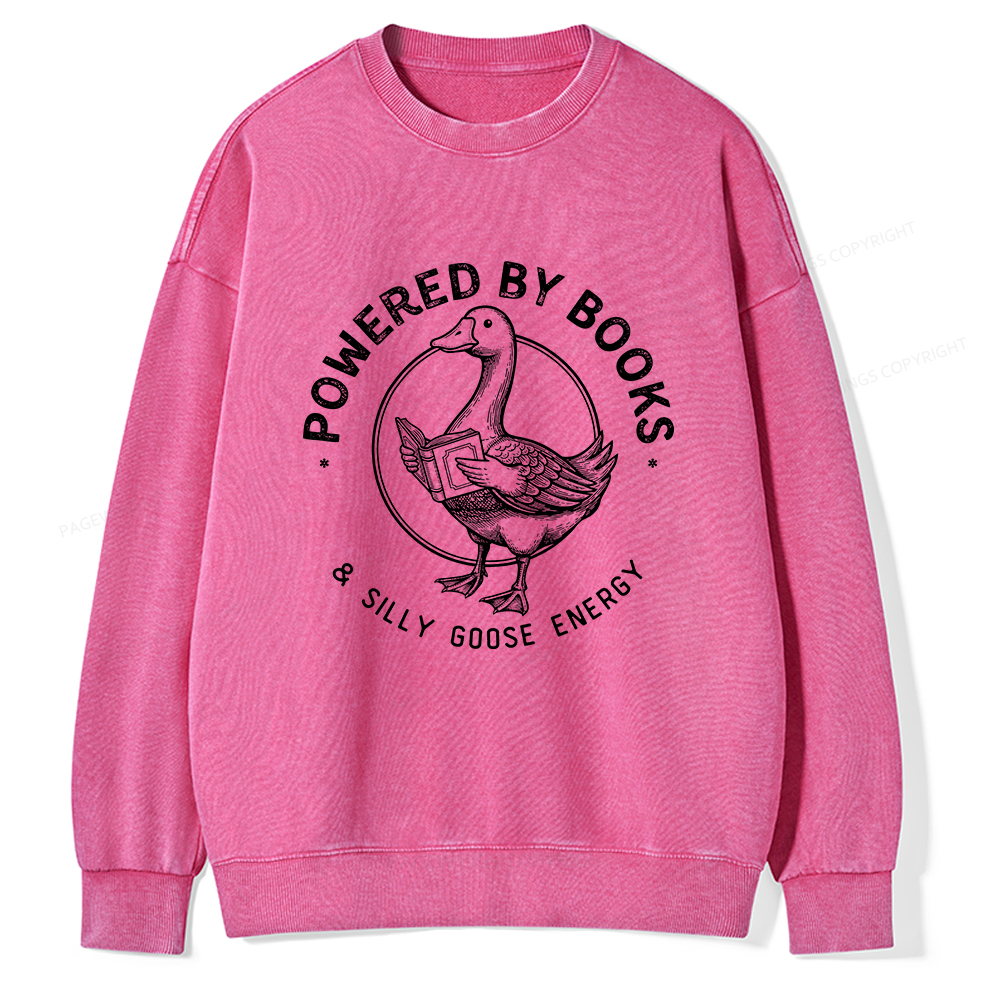 Pagewings Powered By Books & Silly Goose Energy Unisex Washed Sweatshirt