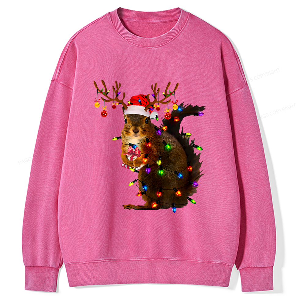 Pagewings Christmas Squirrel Lights Unisex Washed Sweatshirt