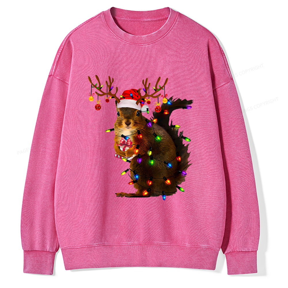 Pagewings Christmas Squirrel Lights Unisex Washed Sweatshirt