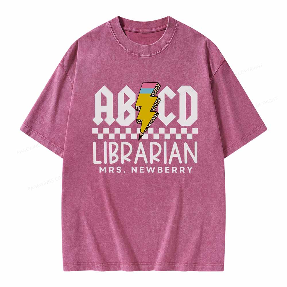 Pagewings Personalized Librarian Shirt TShirts Gift for School Library Sciences Unisex Washed T-shirt