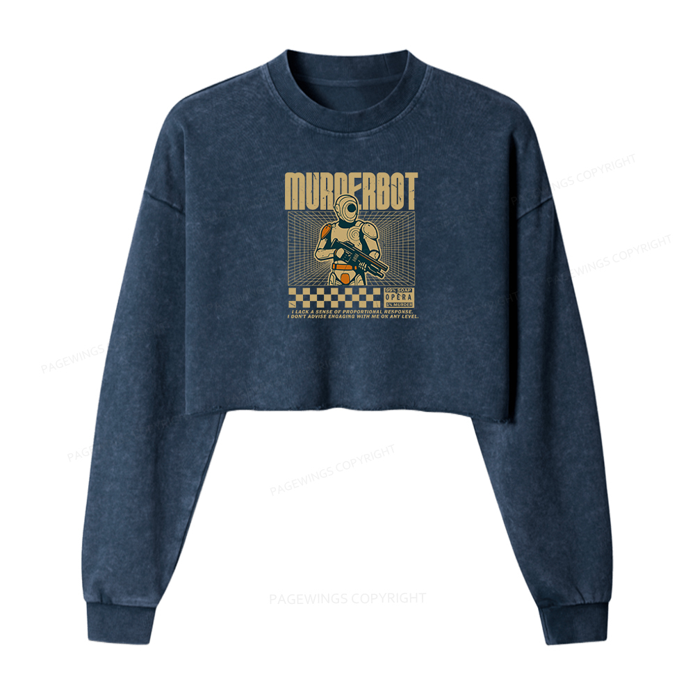 Pagewings Murderbot Women Washed Crop Sweatshirt