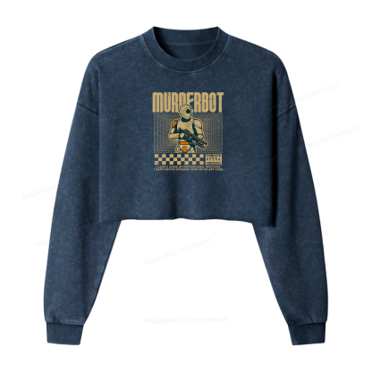 Pagewings Murderbot Women Washed Crop Sweatshirt