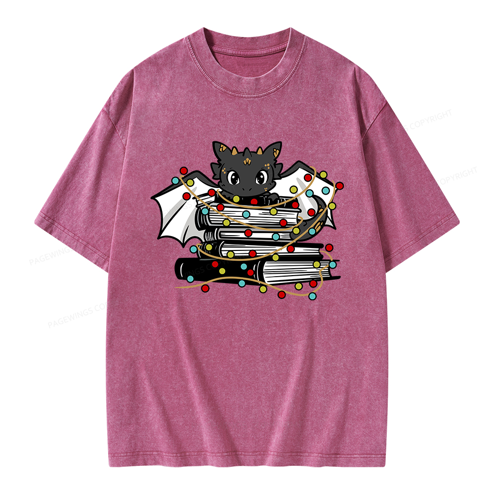 Pagewings Cute Book Dragon Holiday Unisex Washed T-shirt