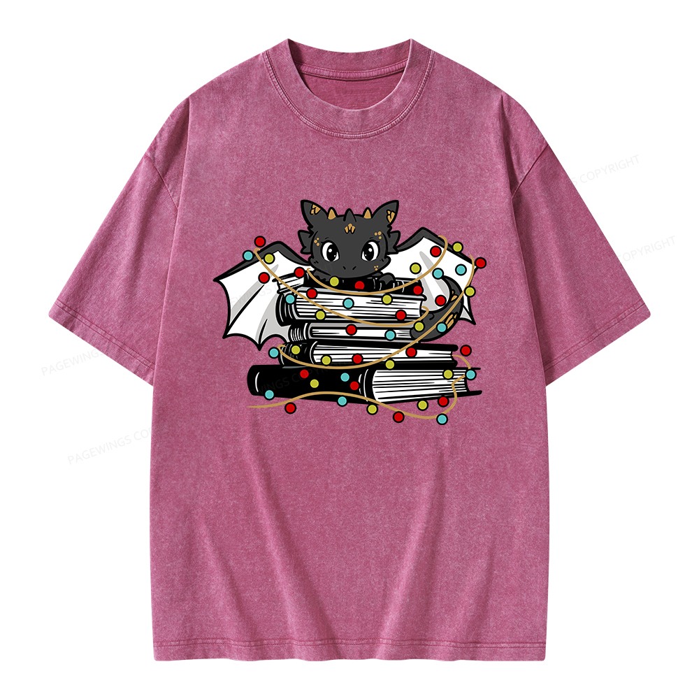 Pagewings Cute Book Dragon Holiday Unisex Washed T-shirt