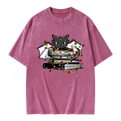 Pagewings Cute Book Dragon Holiday Unisex Washed T-shirt