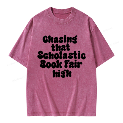 Pagewings Chasing That Scholastic Book Fair High Unisex Washed T-shirt