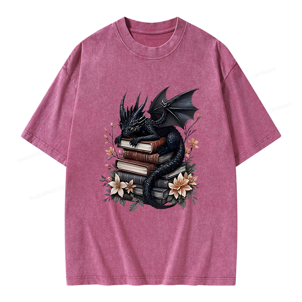 Pagewings Black Dragon Book Unisex Washed T-shirt