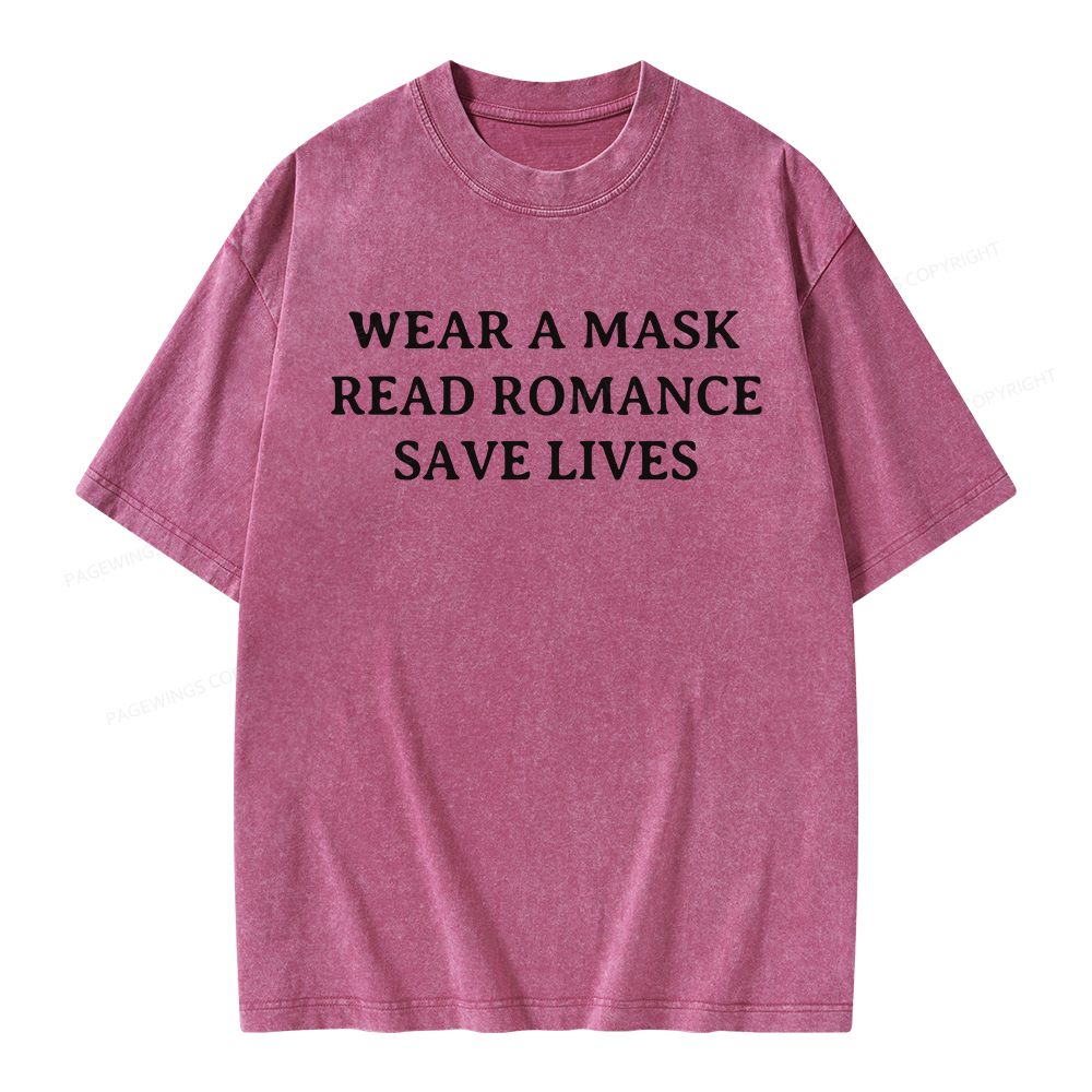 Pagewings Wear A Mask Read Romance Save Lives Unisex Washed T-shirt