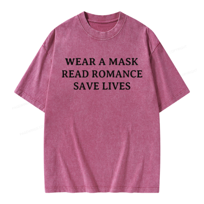 Pagewings Wear A Mask Read Romance Save Lives Unisex Washed T-shirt