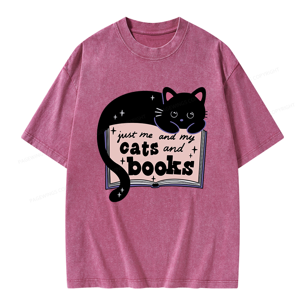 Pagewings Just me my Cats and Books Unisex Washed T-shirt