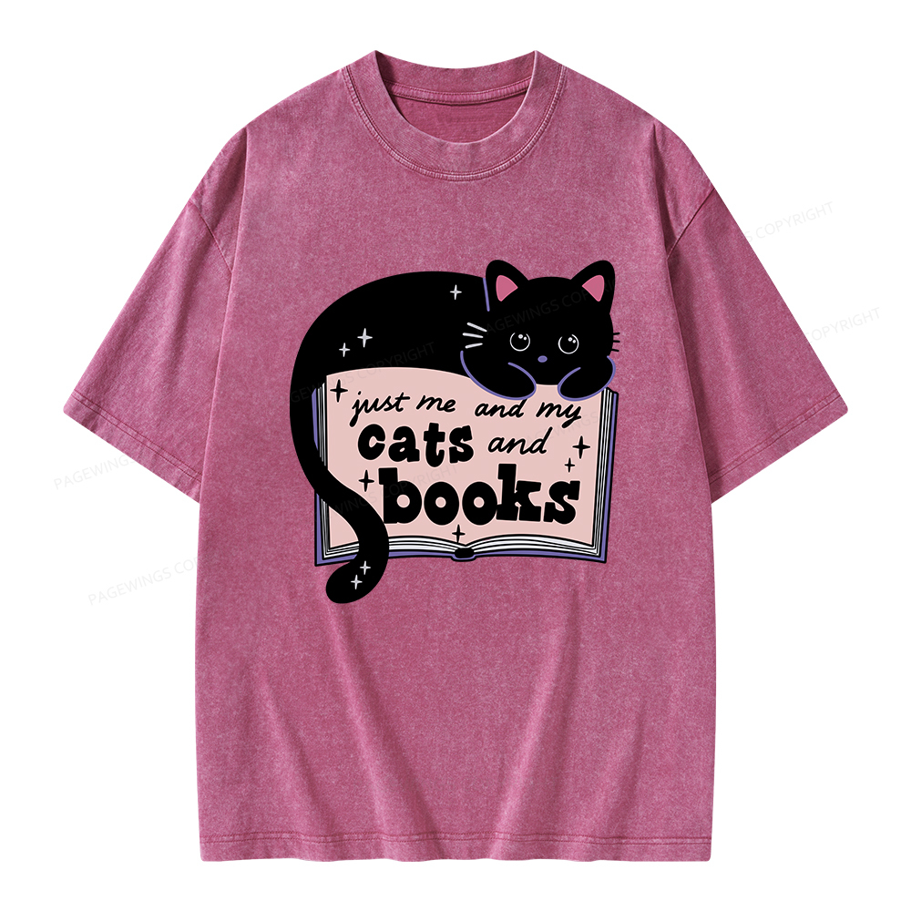 Pagewings Just me my Cats and Books Unisex Washed T-shirt