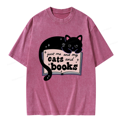 Pagewings Just me my Cats and Books Unisex Washed T-shirt