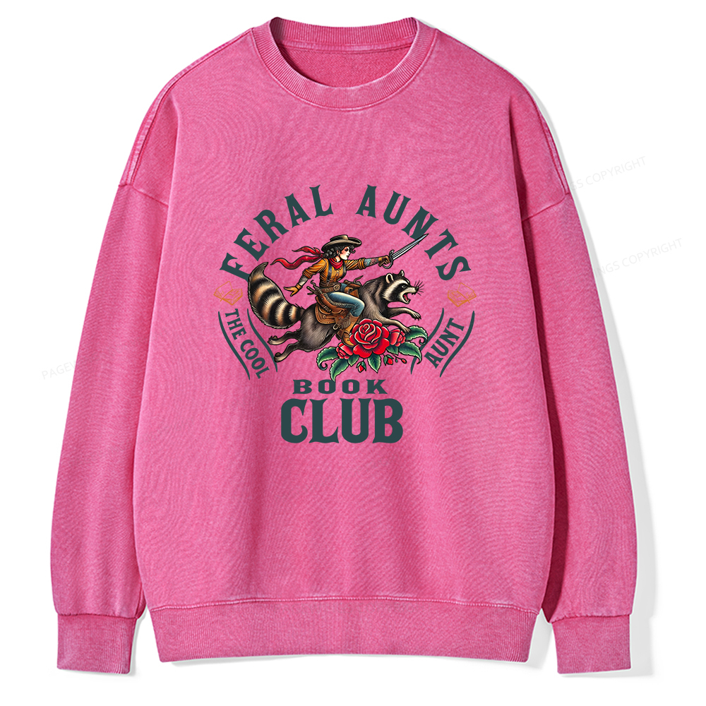 Pagewings  Feral Aunt Social Book Club Unisex Washed Sweatshirt