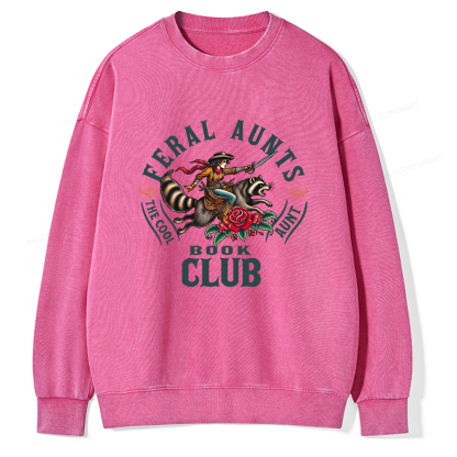 Pagewings  Feral Aunt Social Book Club Unisex Washed Sweatshirt
