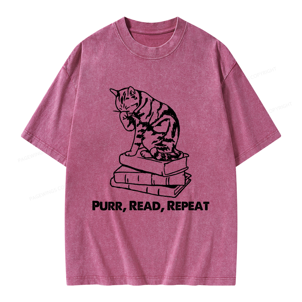Pagewings Purr Read Repeat Unisex Washed T-shirt