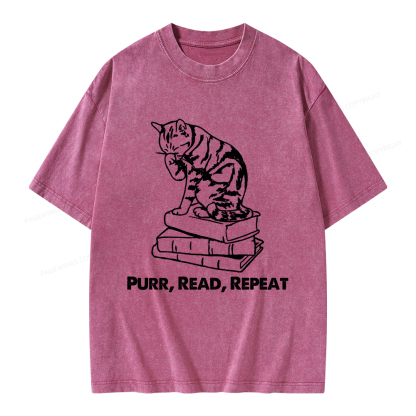 Pagewings Purr Read Repeat Unisex Washed T-shirt