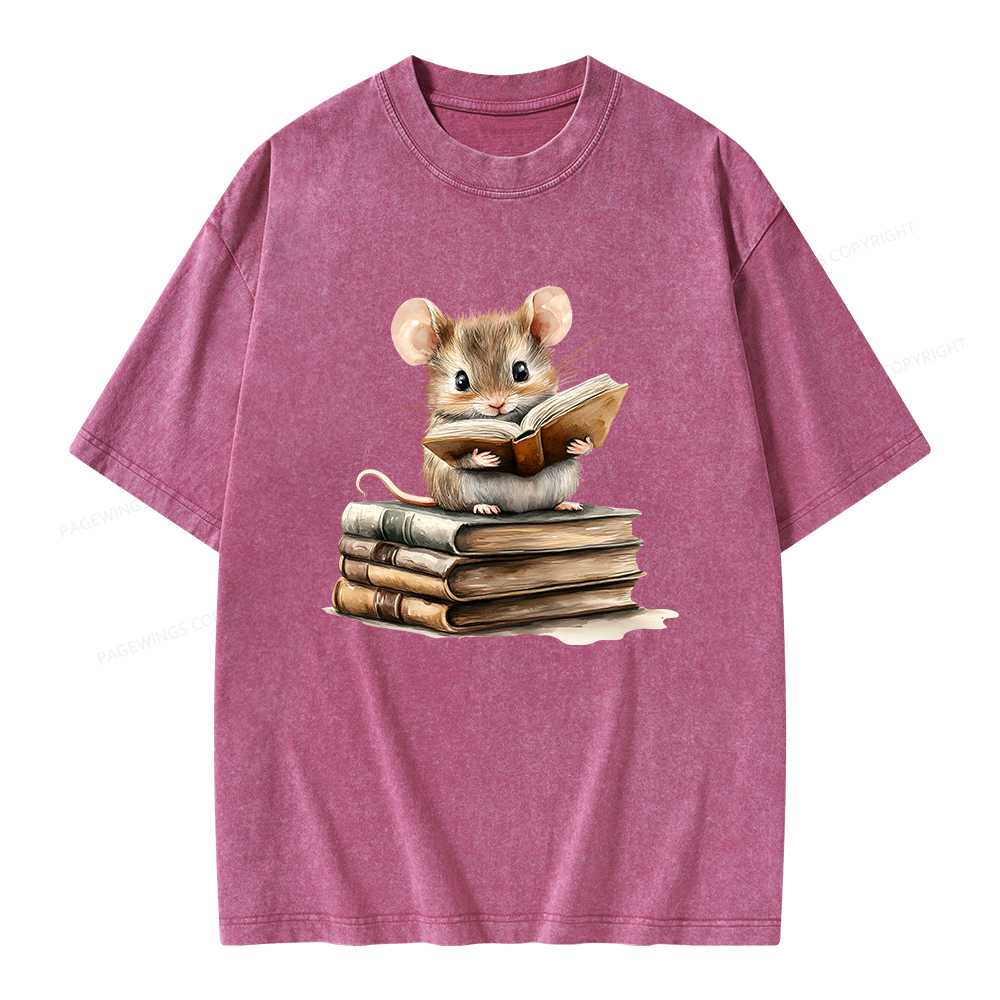 Pagewings Just A Mouse Who Loves Reading Unisex Washed T-shirt