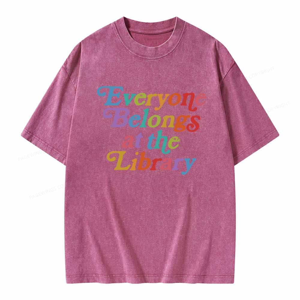 Pagewings Everyone belongs at the library Unisex Washed T-shirt