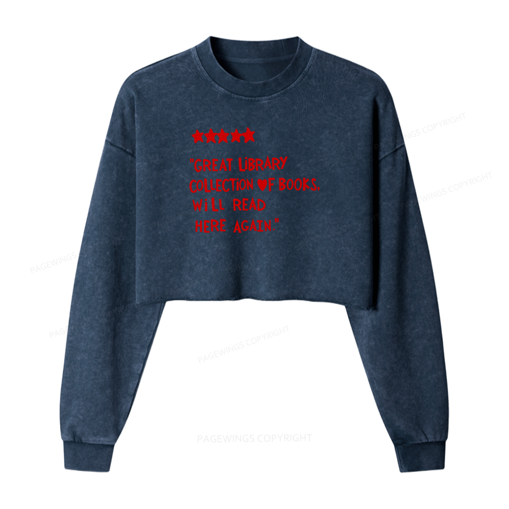 Pagewings Great Library Collection Of Books Women Washed Crop Sweatshirt