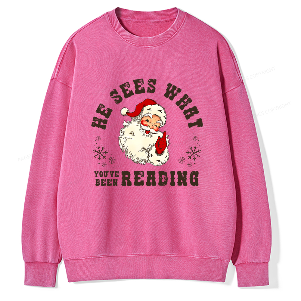 Pagewings He Sees What You've Been Reading Unisex Washed Sweatshirt