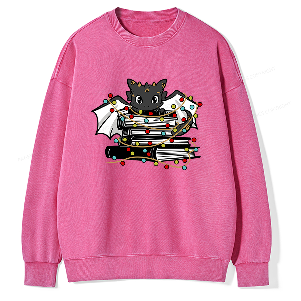 Pagewings Cute Book Dragon Holiday Unisex Washed Sweatshirt
