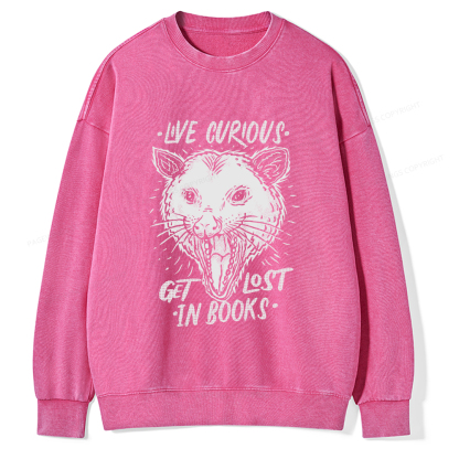 Pagewings Live Curious, Get Lost In Books Unisex Washed Sweatshirt