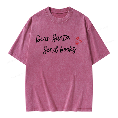 Pagewings Dear Santa Send Books Unisex Washed T-shirt