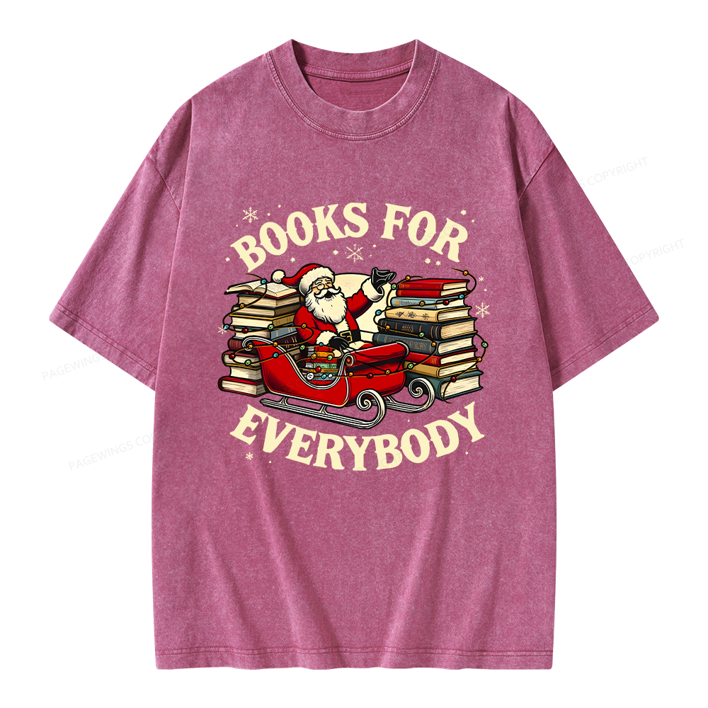 Pagewings Christmas Santa Book Lover Unisex Washed T-shirt