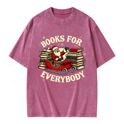 Pagewings Christmas Santa Book Lover Unisex Washed T-shirt