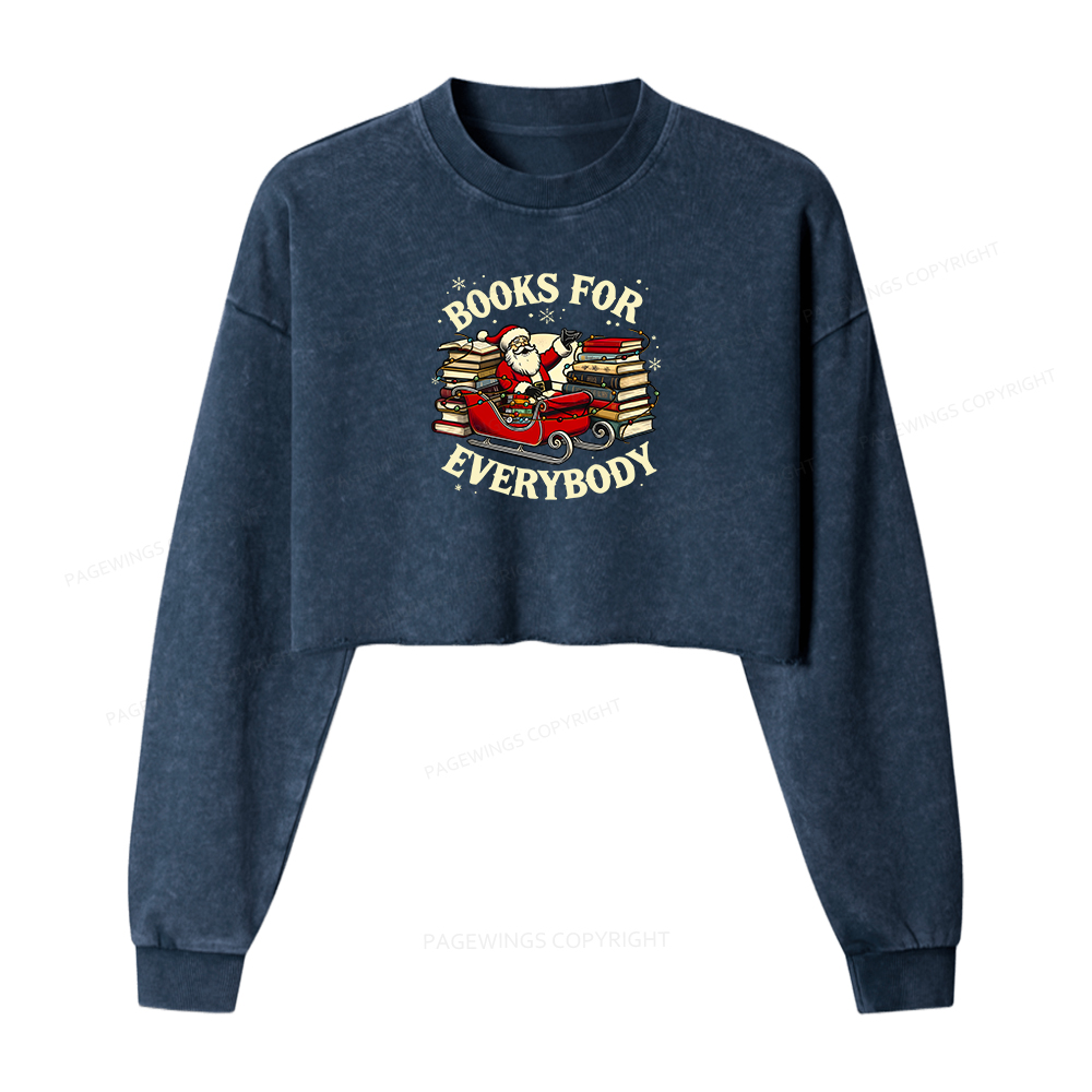 Pagewings Christmas Santa Book Lover Women Washed Crop Sweatshirt