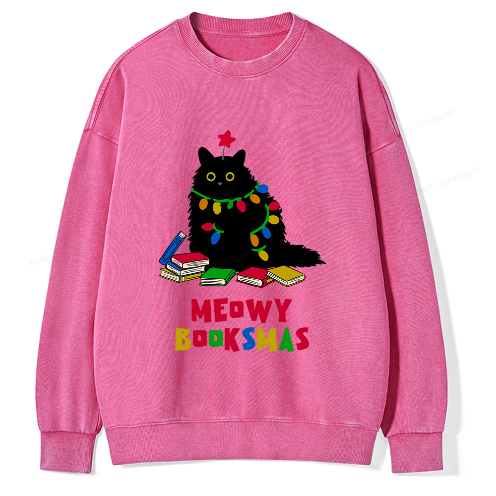 Pagewings Meowy Booksmas Unisex Washed Sweatshirt