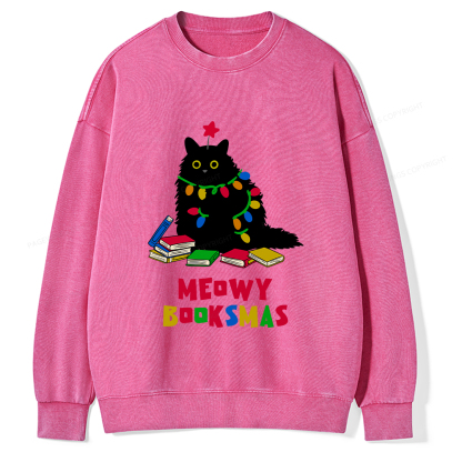 Pagewings Meowy Booksmas Unisex Washed Sweatshirt
