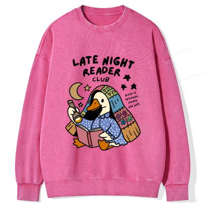 Pagewings Late Night Reader Club Unisex Washed Sweatshirt