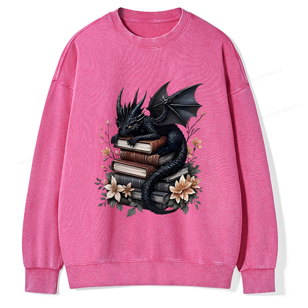 Pagewings Black Dragon Book Unisex Washed Sweatshirt