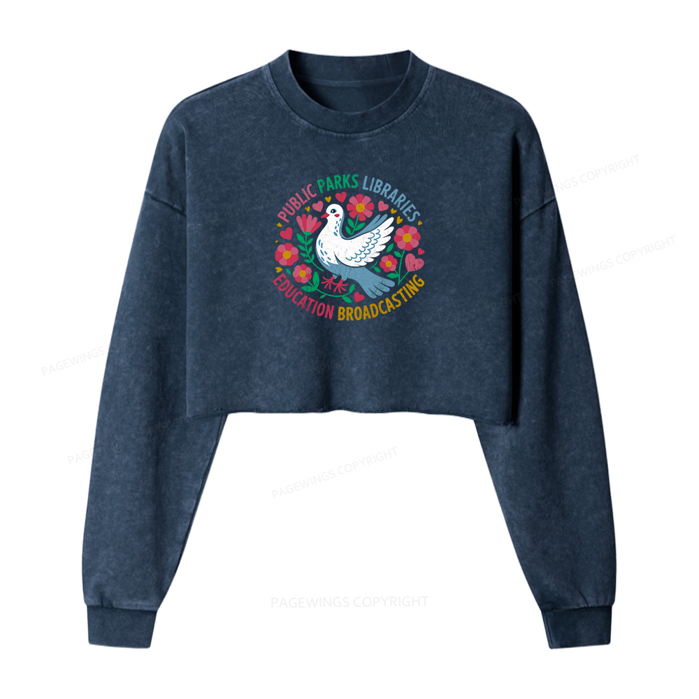 Pagewings Public Parks Libraries Education Broadcasting Women Washed Crop Sweatshirt
