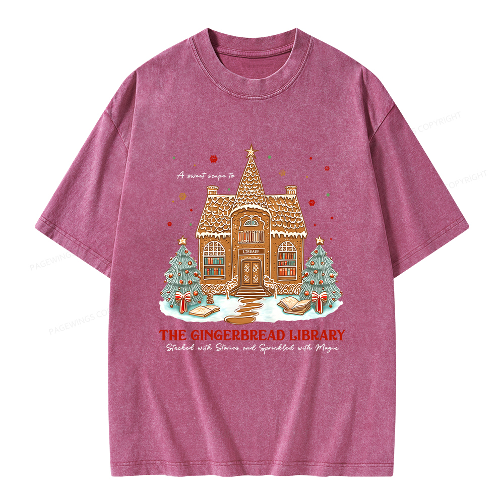 Pagewings Gingerbread Library Unisex Washed T-shirt