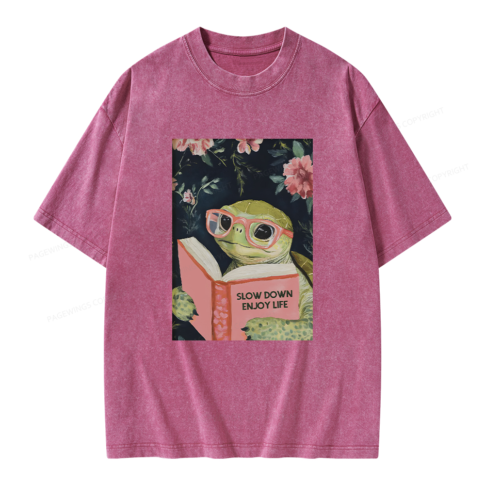 Pagewings Sea Turtle Slow Down Enjoy Life Unisex Washed T-shirt