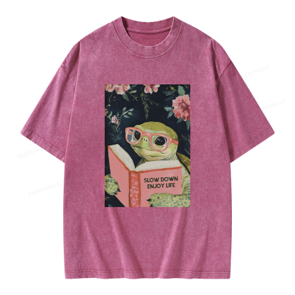 Pagewings Sea Turtle Slow Down Enjoy Life Unisex Washed T-shirt