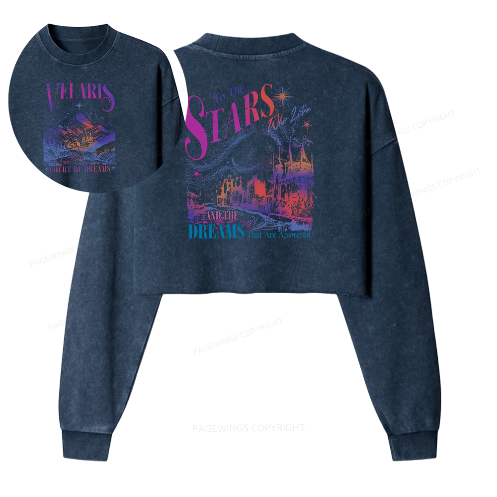 Pagewings Velaris City Of Starlight  Women Washed Crop Sweatshirt
