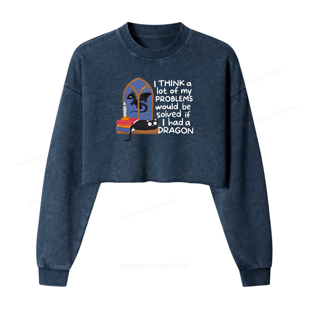 Pagewings If I Had A BookDragon Women Washed Crop Sweatshirt