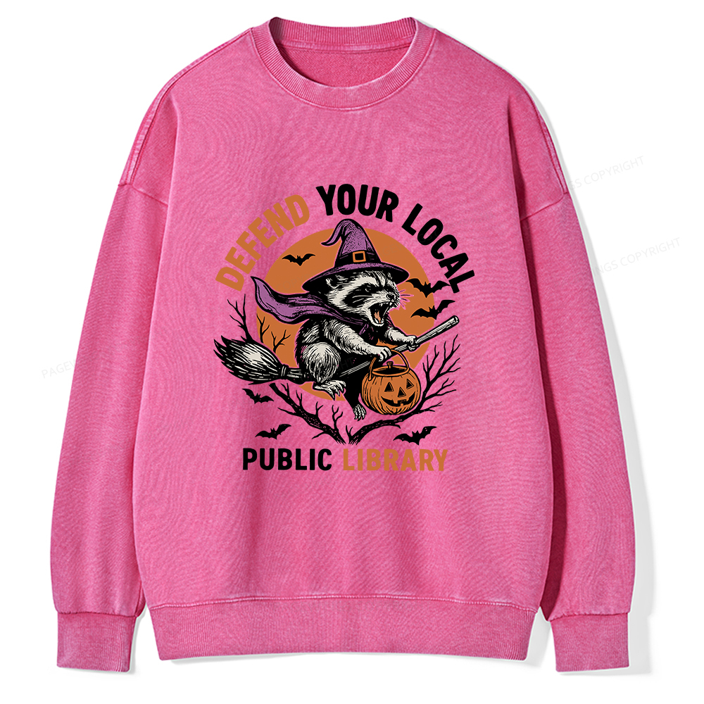 [Pagewings Defend Your Local Public Library Unisex Washed Sweatshirt