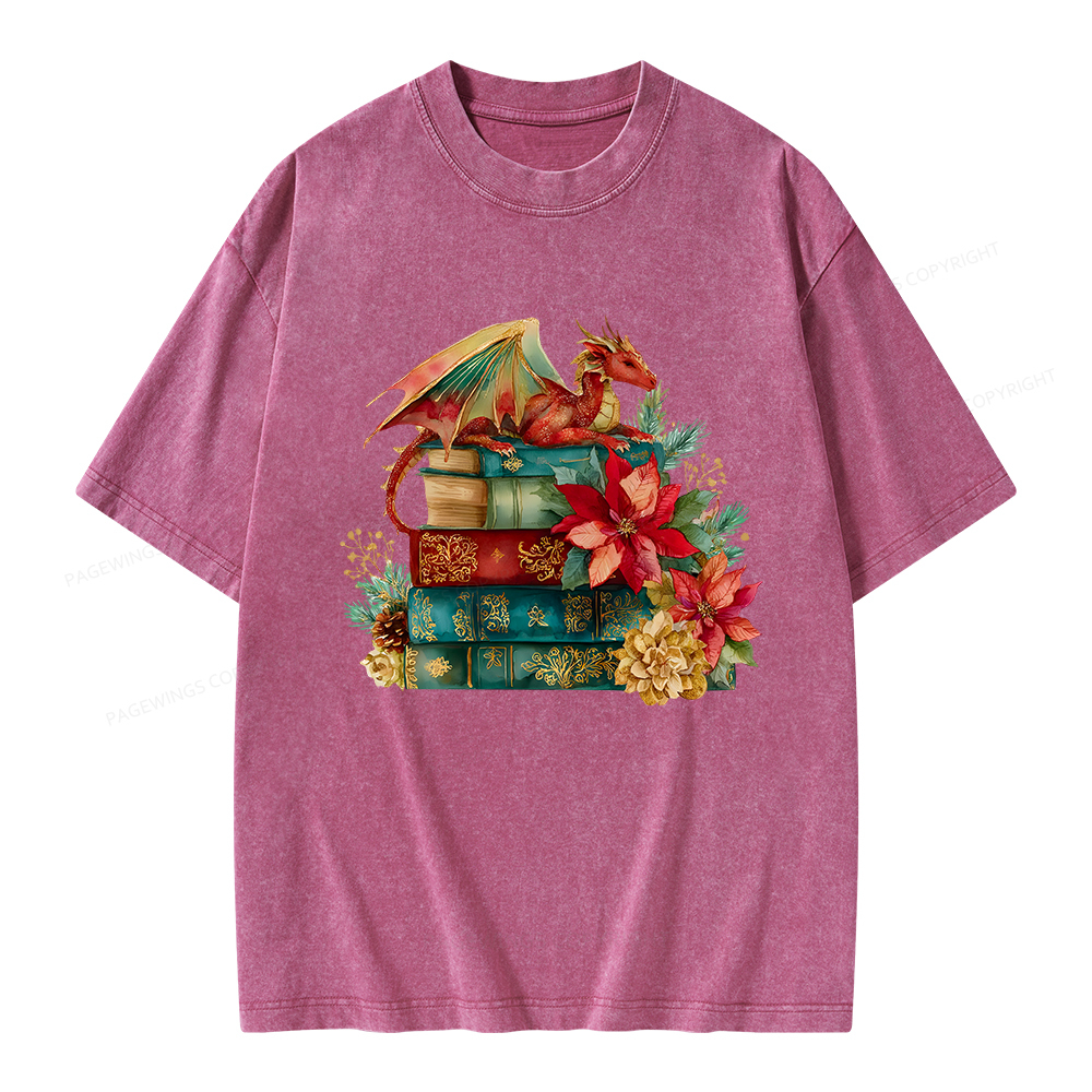 Pagewings Christmas Book Dragon Unisex Washed T-shirt
